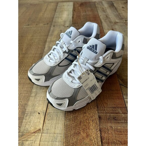 Adidas Mens Response CL Running Shoes Size 9.5 White & Grey Mesh Sneakers - Picture 1 of 8